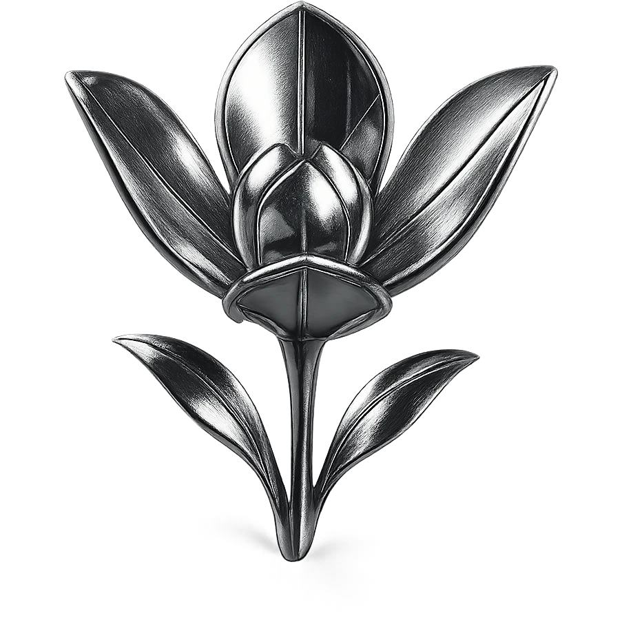chrome style flower with three metallic petals emerging from the ground, highly reflective and polished emoji
