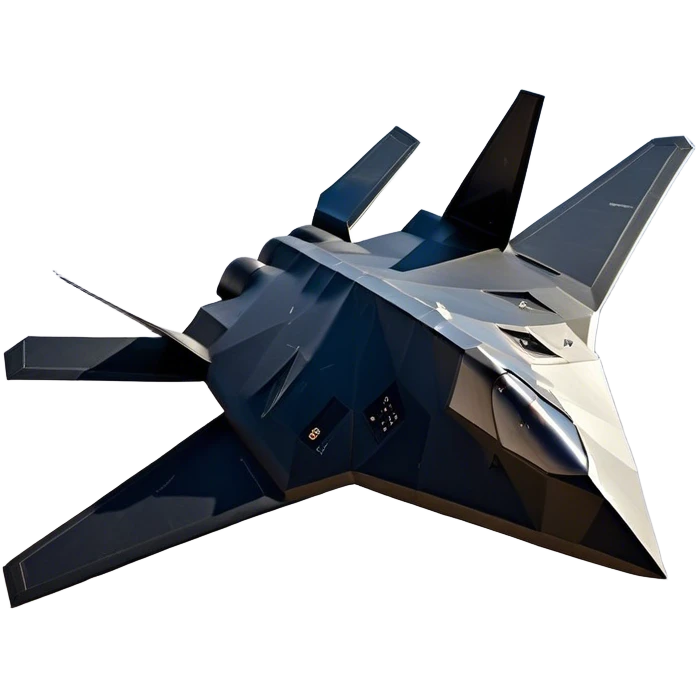 F-117 Nighthawk - Lockheed Martin (Stealth Grey) A futuristic stealth attack aircraft with a distinct faceted, angular design in a stealthy matte grey. Its sharp, jagged edges and unconventional, almost alien-like shape make it look like a shadow cutting through the night sky. The surface should appear non-reflective with subtle panel lines. emoji