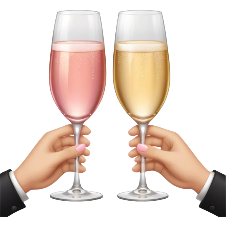 champagne glasses with pink champagne giving cheers with two hands with five fingers emoji