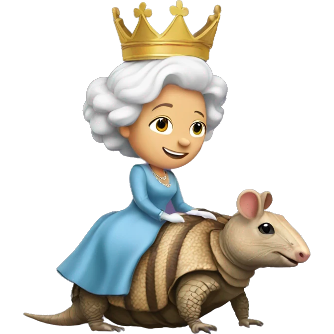 queen elizabeth RIDING an armadillo emoji