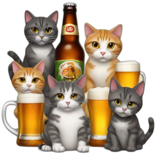 Cat with others cats drinking beers emoji