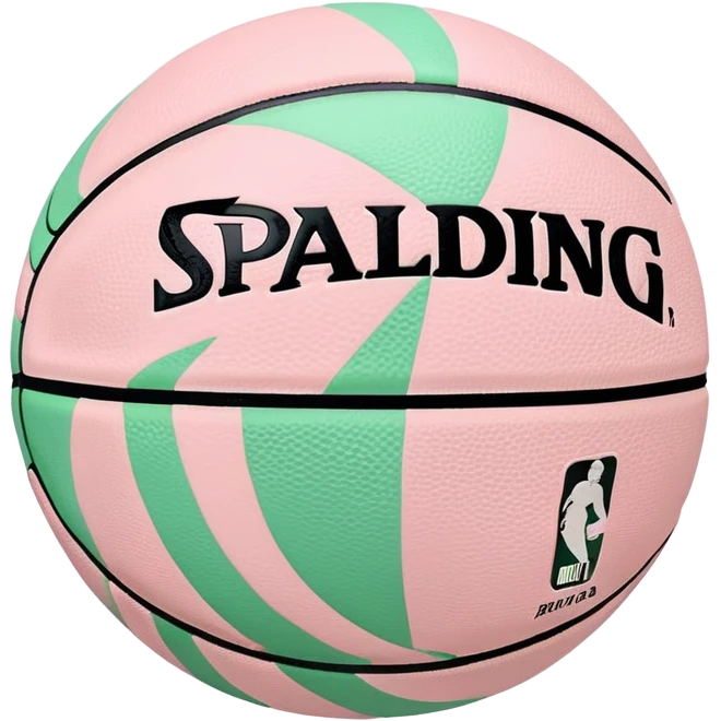White NBA Spalding basketball with minimal pastel pink and green swirl accents emoji