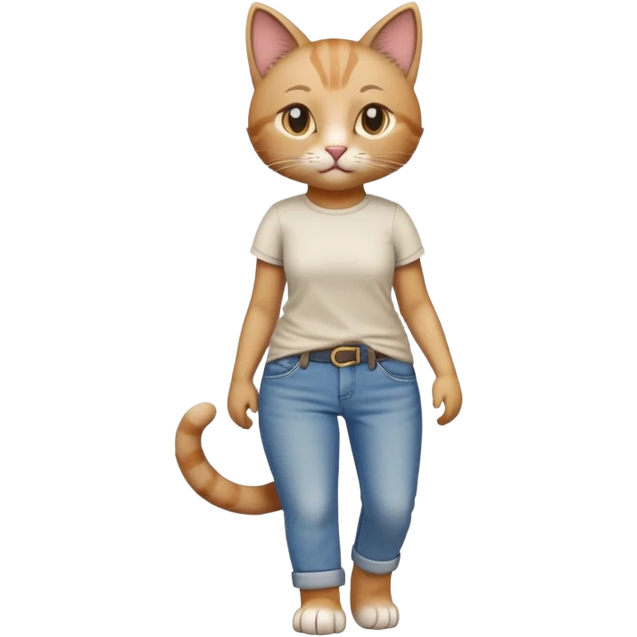 female cat anthropomorphised wearing jeans and a t-shirt walking upright emoji