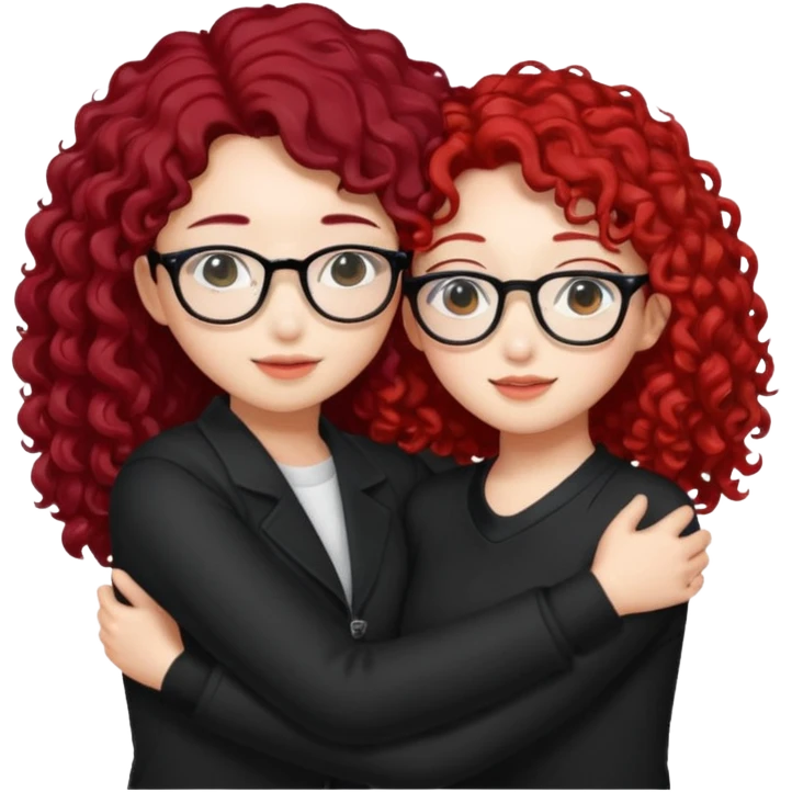 une star de Kpop asiatique avec les cheveux noir  qui fait un câlin a une fille qui a des lunette et des cheveux rouge et bouclé  emoji