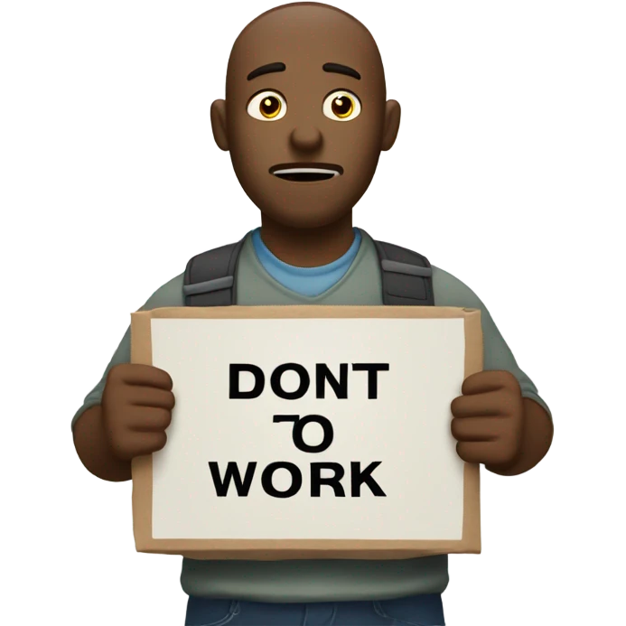 Dad crying holding a sign that says “I don’t want to go to work” emoji