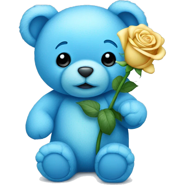 Blue teddy bear holding a light blue rose emoji