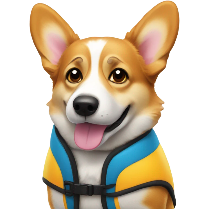 Old corgi wearing a life jacket cute  emoji