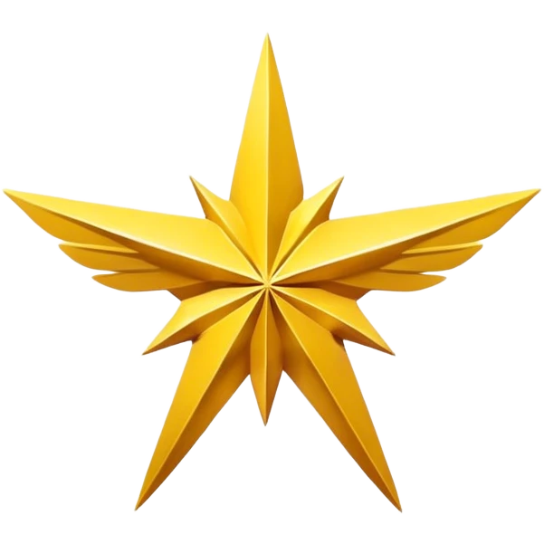 An eight-pointed star with wide wings, colored yellow, featuring a simple mountain silhouette in the center emoji