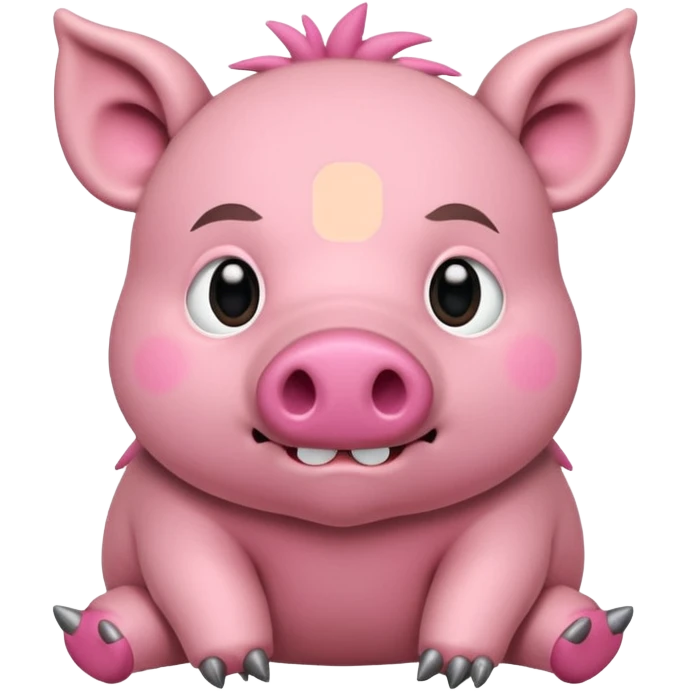 Chibi style stuffed animal boar. I has buttons for eyes and exaggerated stitching emoji
