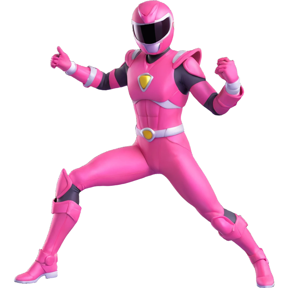 pink power ranger in dynamic pose, helmet and suit, no text emoji