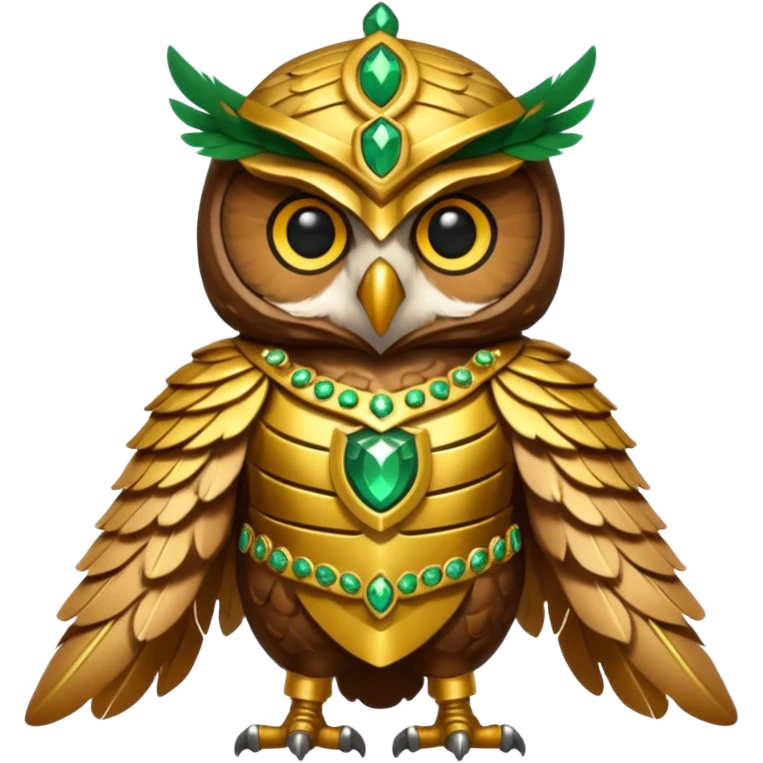 owl warrior wearing golden armor embedded with emerald jewels

 emoji