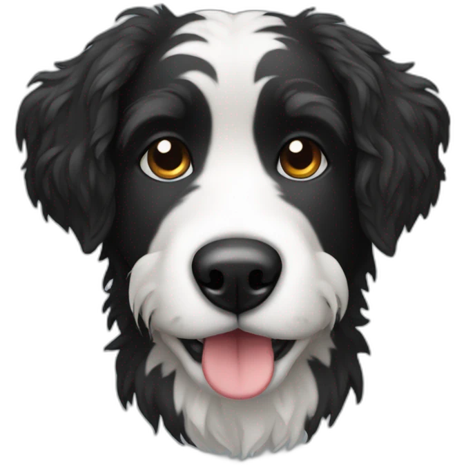 Hairy Black and white wet dog sitting emoji