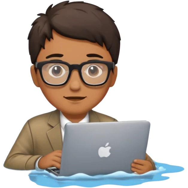 man with computer drowning in puddle of water emoji