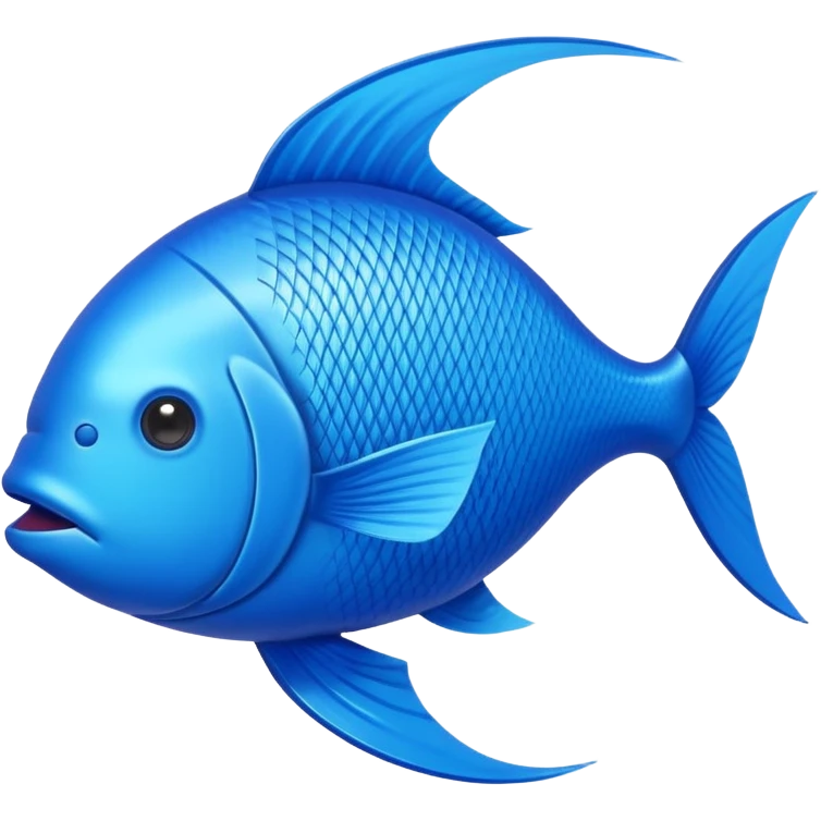 A simple, symmetrical fish shape formed by two intersecting curved arcs, with a pointed tail on the right and a rounded head on the left, filled solidly in vibrant medium blue color (hex #007BFF or similar royal blue shade with slight gloss for a 3D effect), emoji