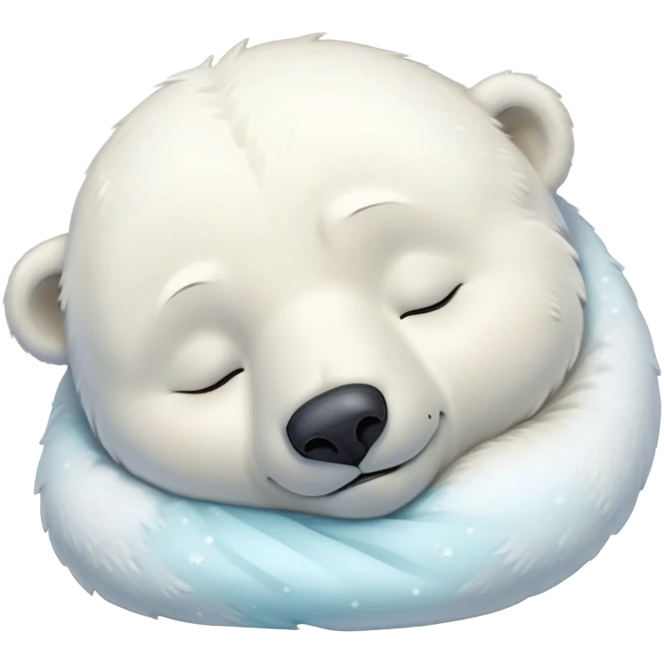 Meme-Worthy cute Sleeping Polar Bear Portrait Emoji, Head resting peacefully with a contented smile, showcasing a luxuriously soft snowy coat and eyes closed in serene slumber, Simplified yet hilariously adorable features, highly detailed, glowing with a soft, drowsy polar light, high shine, relaxed and utterly lovable, stylized with an air of playful laziness, bright and heartwarming, soft glowing outline, capturing the essence of a sleeping polar guardian that feels destined to become the next viral sensation of adorable rest! emoji