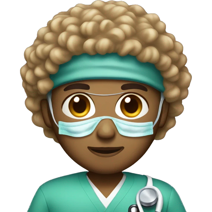 Short curly hair light brown skin surgeon with brown eyes emoji