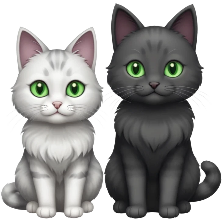one dark grey and white cat and one completely solid dark grey cat with green eyes and only white paws emoji