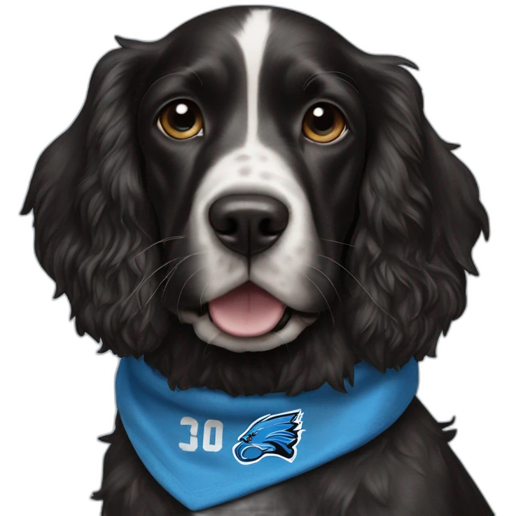 black springer spaniel wearing detroit lions bandana emoji