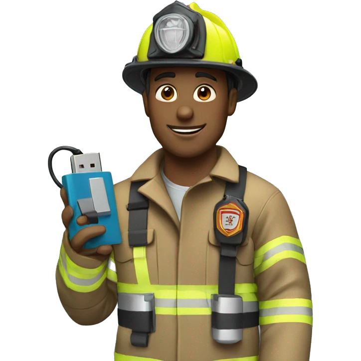 Firefighter holding a usb cable emoji