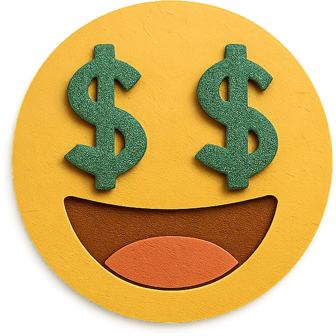 very happy face with dollar signs for eyes emoji
