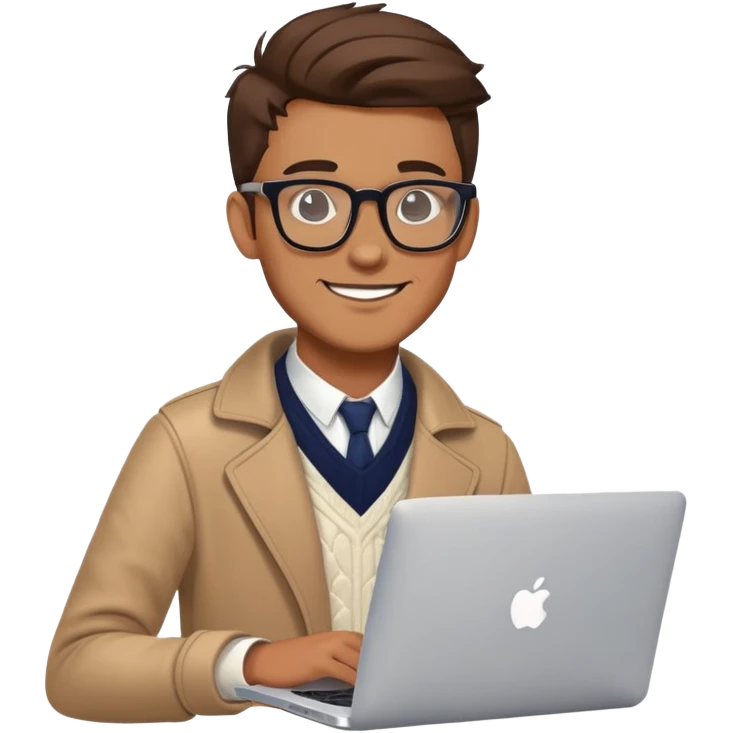 smiling college stylish British  hipster man with MacBook with glasses emoji