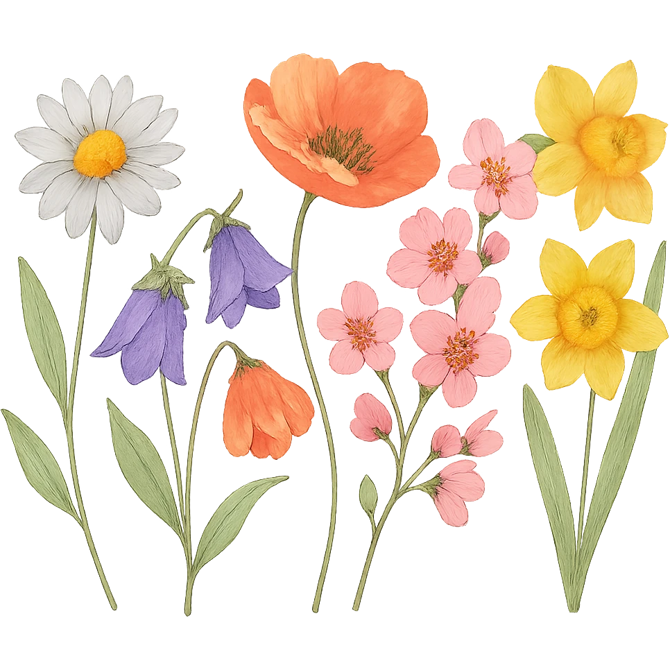 watercolor painting of springtime flowers, no background emoji