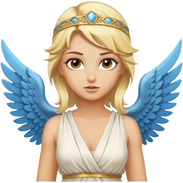 Sexy, edgy blond woman, who is a winged, sensual goddess dressed in a very scanty greek toga emoji
