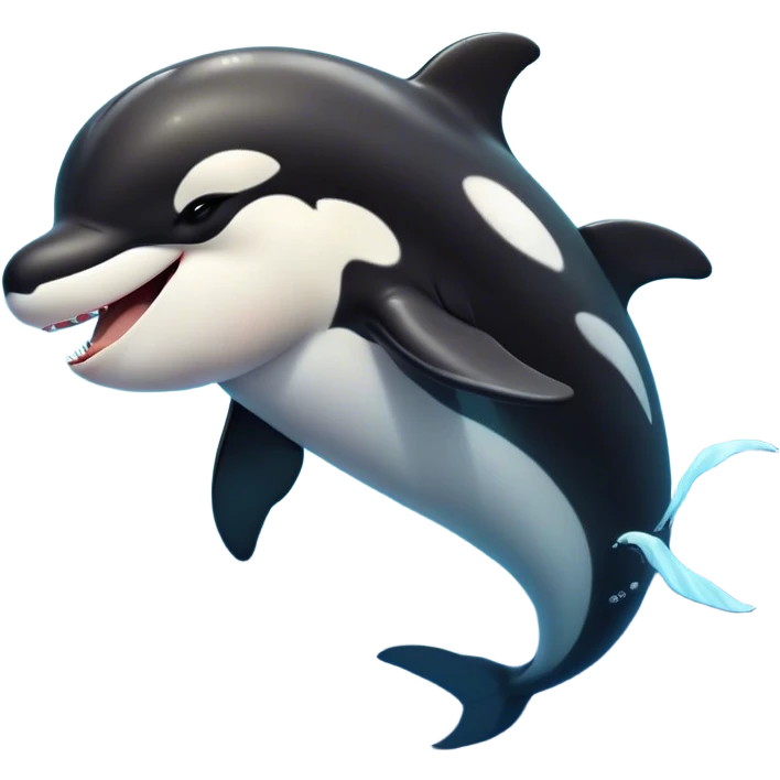 Cinematic Cute Yawning orca Portrait Emoji, Head tilted slightly with a dramatic, wide-open yawn, showcasing a sleek black-and-white body with gently relaxed fins and sleepy, half-closed eyes, Simplified yet irresistibly adorable features, highly detailed, glowing with a soft, cozy marine glow, high shine, relaxed yet expressive, stylized with a dash of whimsical deep-sea charm, soft glowing outline, capturing the essence of a drowsy yet affectionate orca that appears ready to stretch out in the waves for a nap! emoji