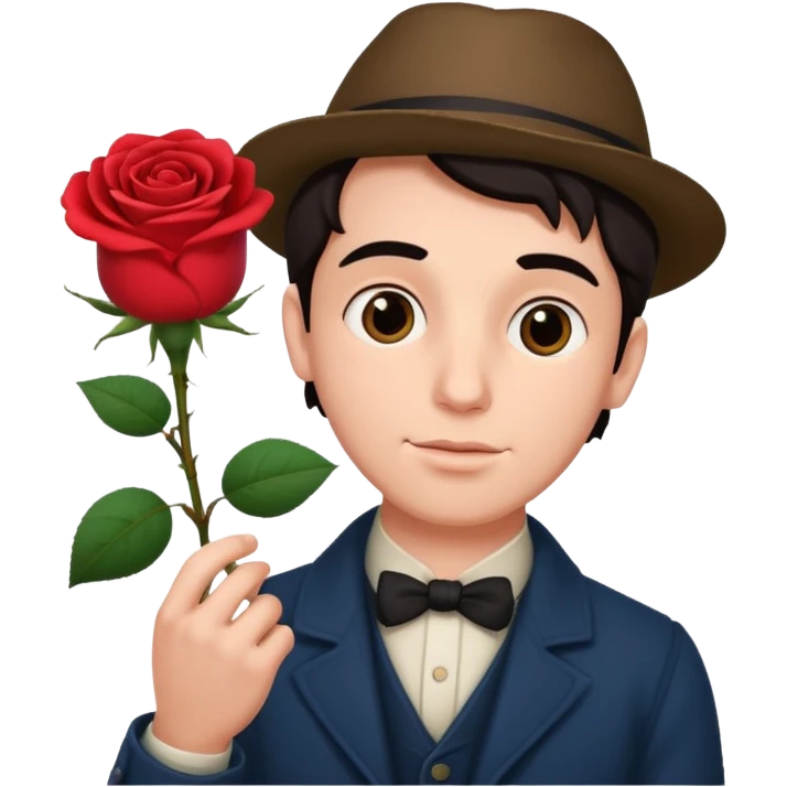 a romance novelist, romantic, dizzy, male, with a rose in hand emoji