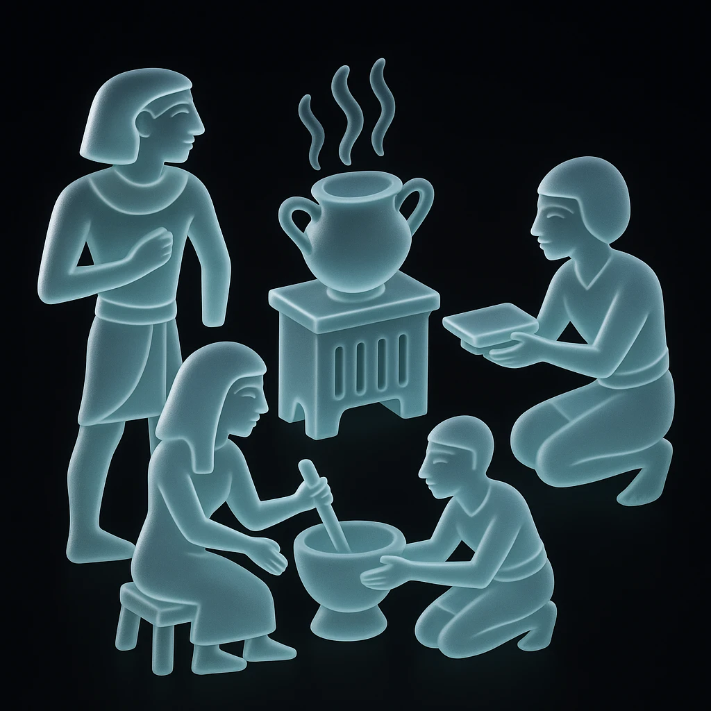 ancient Egyptian cooking scene in hieroglyphic style emoji
