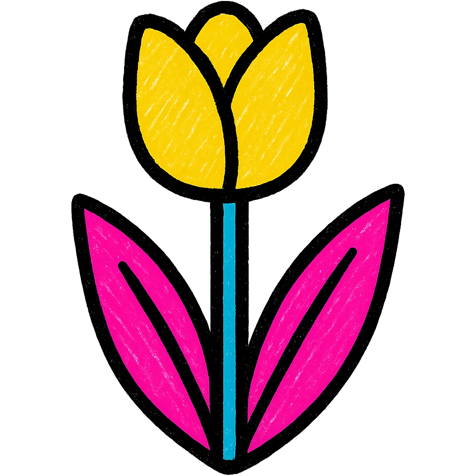 white tulip flower, pop colors style emoji