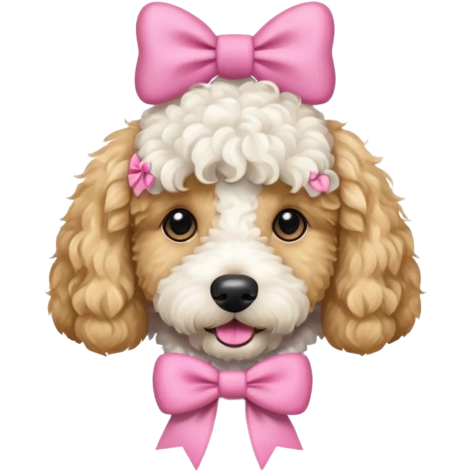 White goldendoodle with pink bow emoji