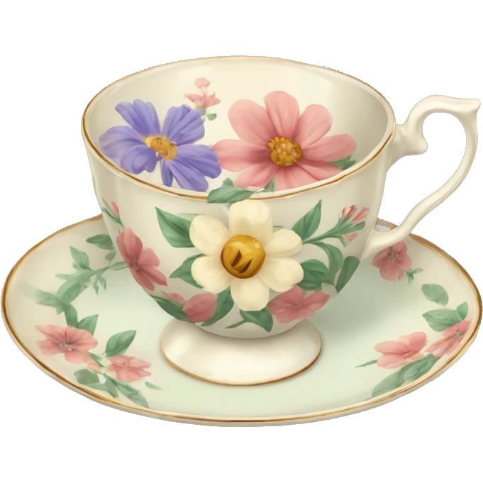 Vintage tea cup with flower design emoji