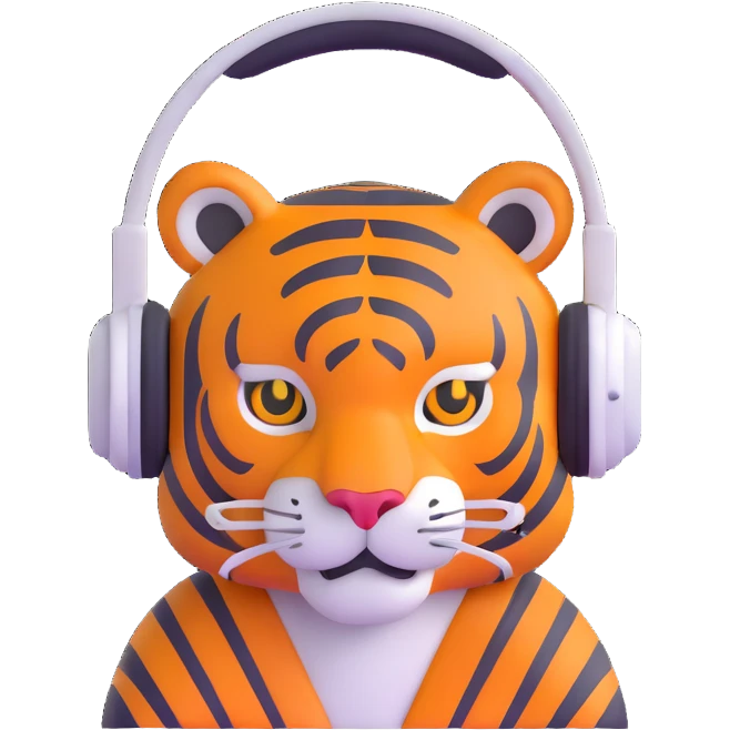 minimalist tiger wearing headphones emoji