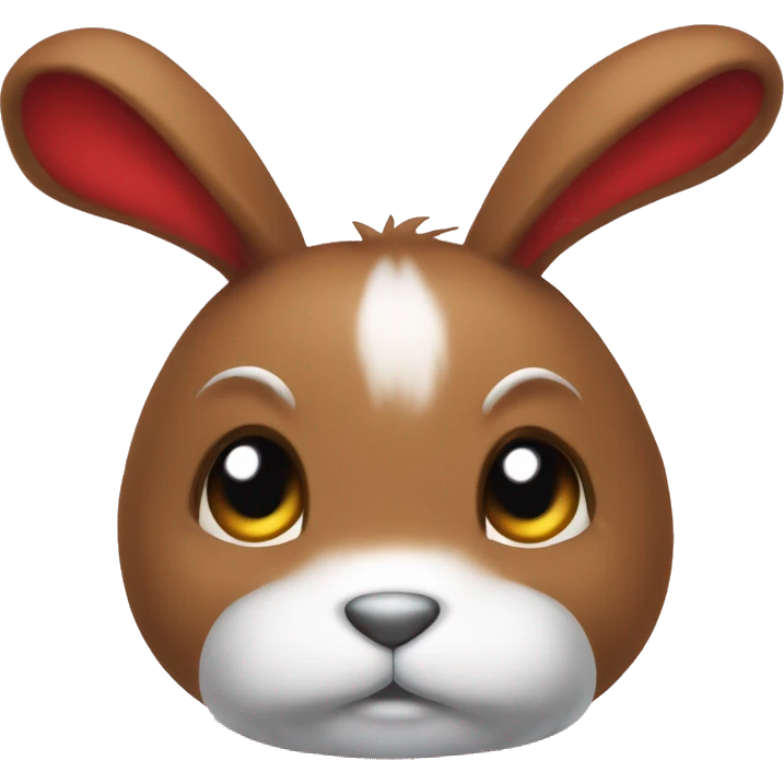 Cute shy Fluffy brown rabbit toy, long floppy downwards ears, wearing red tshirt  emoji