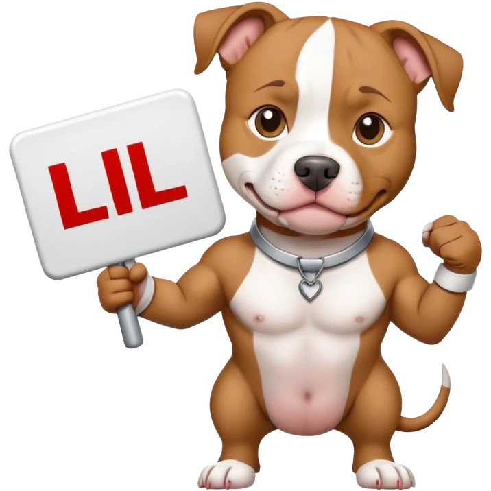 Pit bull holding a sign that says "L" emoji