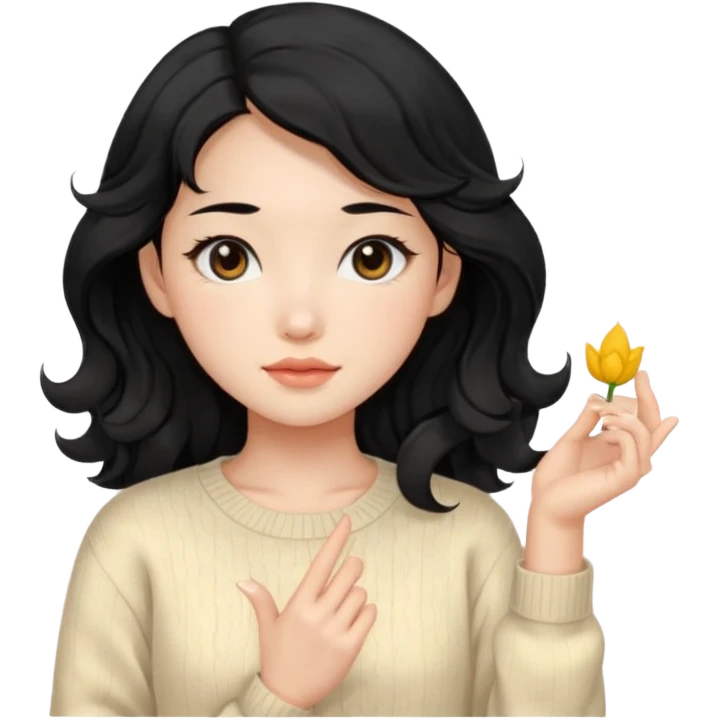 Beautiful girl,Black hair, wavy long hair,Black eyes,Chinese, beige sweater  emoji