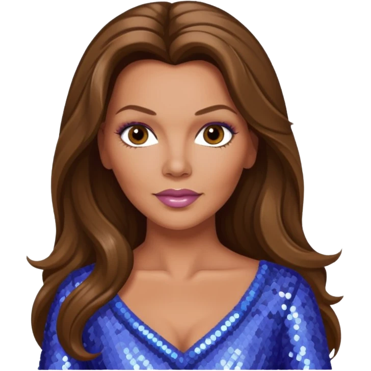 Vanessa Williams with long brown hair, periwinkle sequin outfit emoji