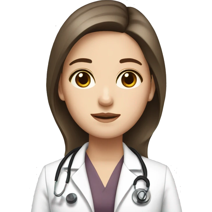 doctor, brown hair, girl, white skin, straight hair, brown eyes emoji
