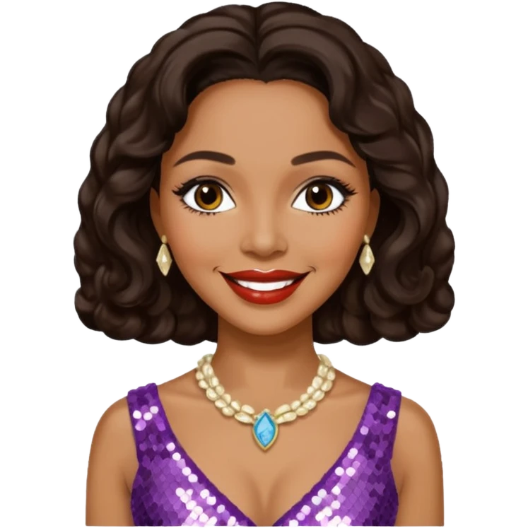 Dorothy Dandridge with long dark brown hair, cream sequin outfit emoji