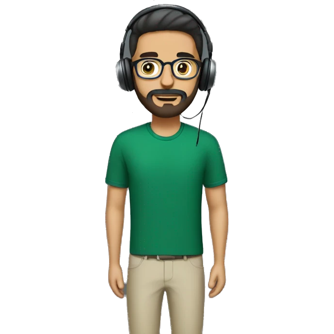 A white pakistani guy in dark green shirt having short beard and wearing headphones & optical glasses emoji