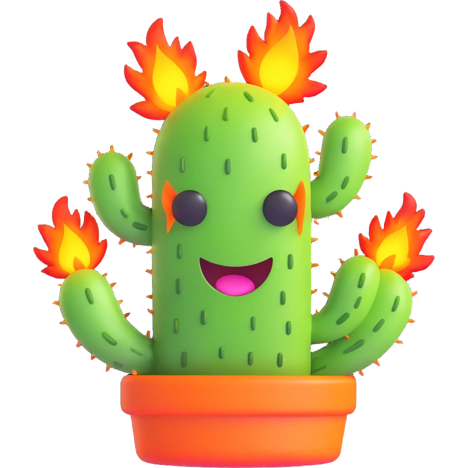 cactus on fire, 3D emoji style emoji