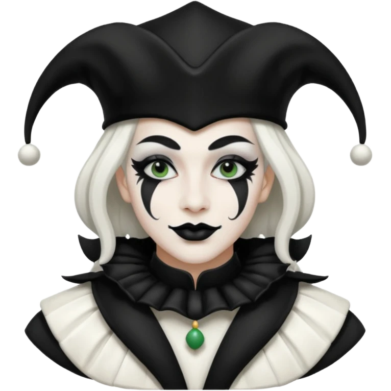 make a black and white jester uniform with white makeup and black lipstick emoji