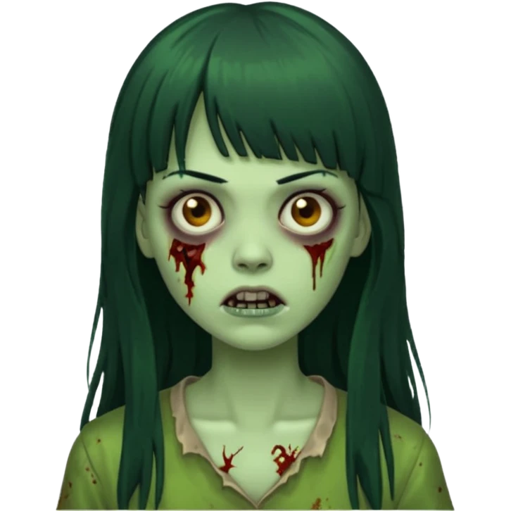 mulher zombie verde com cabelos pretos longos e franja  emoji