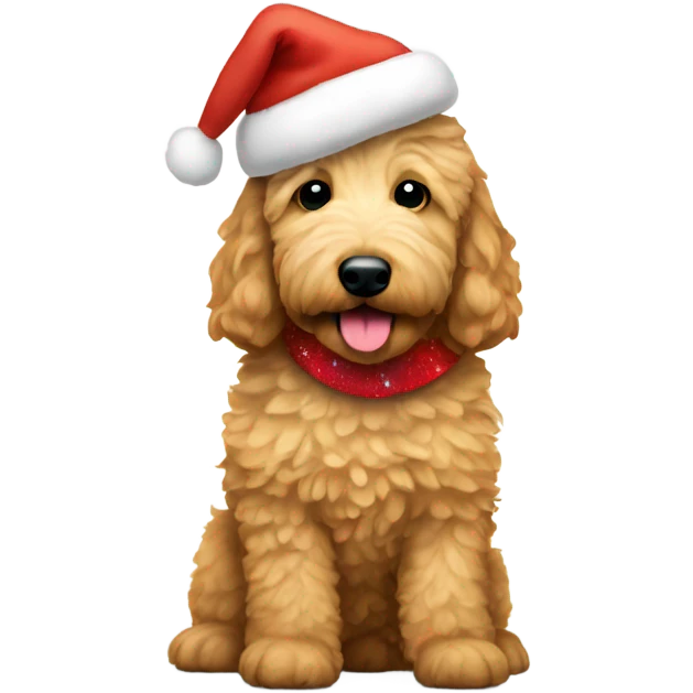 Golden Doodle wearing a christmas hat emoji