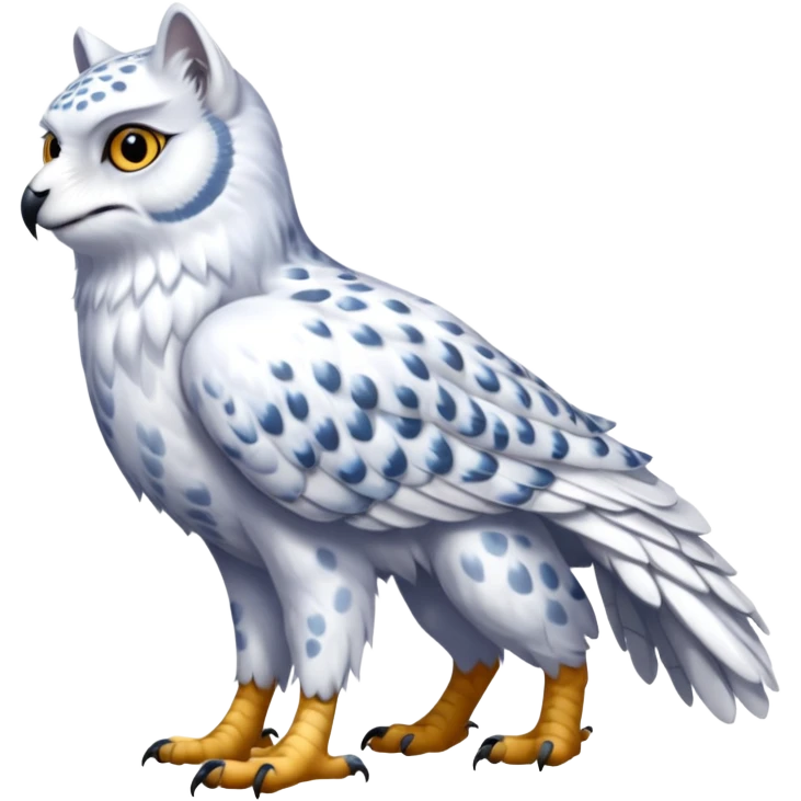 Realistic wild natural elegant pretty beautiful handsome shiny colorful furry 4-legged digitigrade snowy-owl-arctic-fox-snow-leopard-gryphon-griffin-fusion-hybrid-fursona-furry-animal-creature, full body, hyper-realism emoji