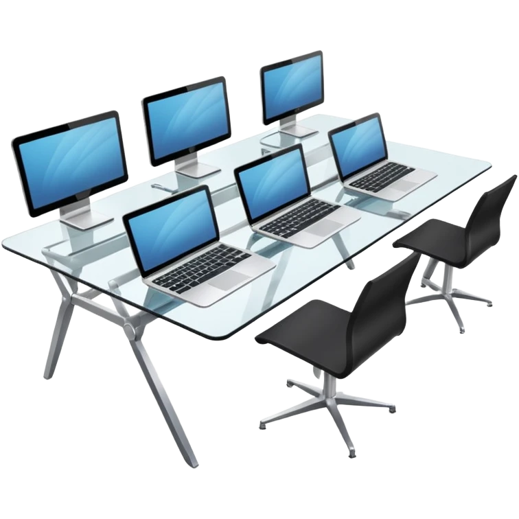 media agency, table with laptops emoji