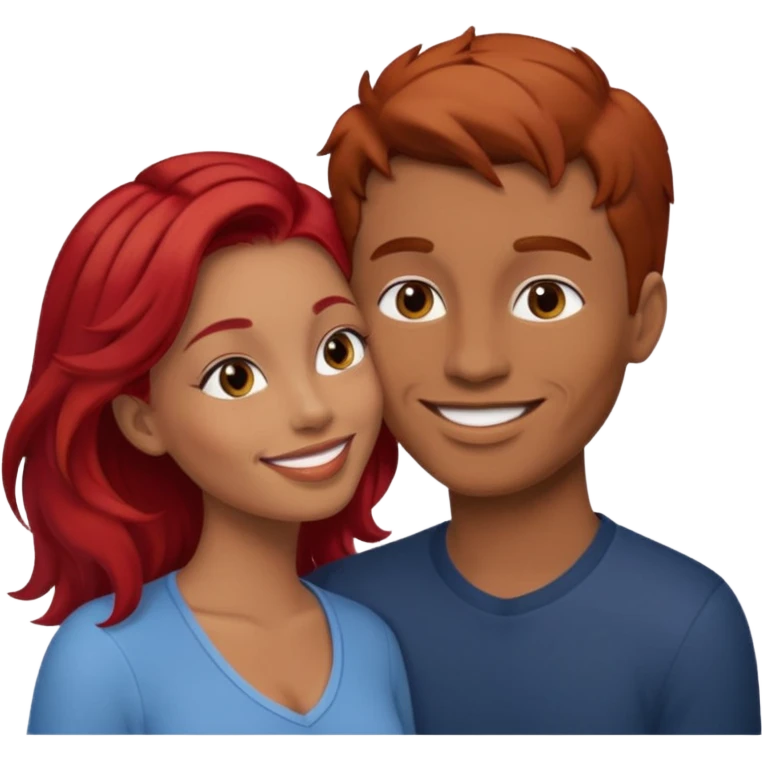 kissy face between brown hair man and redhead woman emoji