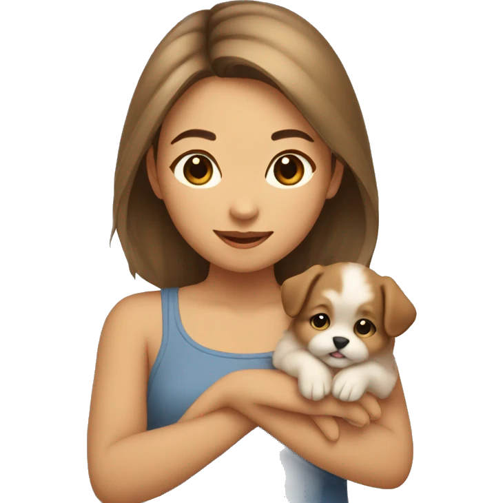 Asian girl with small fluffy light brown puppy emoji
