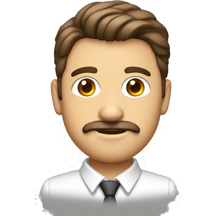hombre blanco con ojos pardos, cara bonita y cabello ondulado castaño que viste traje plomo emoji